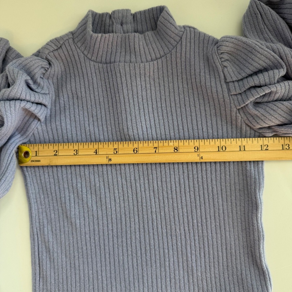 Janie and Jack Girls Ribbed Puff Sleeve Sweater Top Lavender Shimmer Preppy 8 - Picture 12 of 14